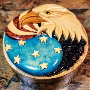 Intarsia Wood Art America Eagle Puzzle Jewelry/Trinket box,Beautifully Handcraft